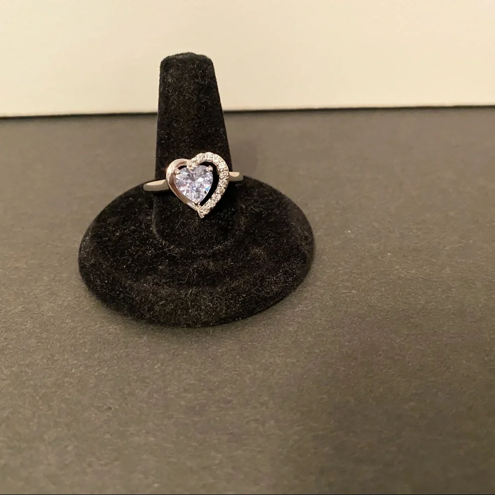 HENG NGAI HN RING STERLING SILVER BLUE TOPAZ HEART SHAPE PAVE SET CZ SIZE 6
